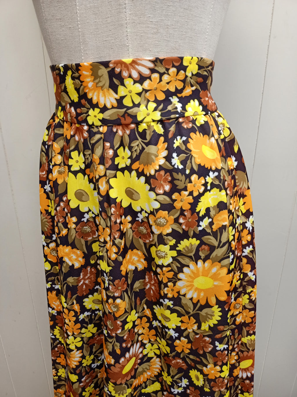 Vintage Orange & Yellow Floral Maxi Skirt