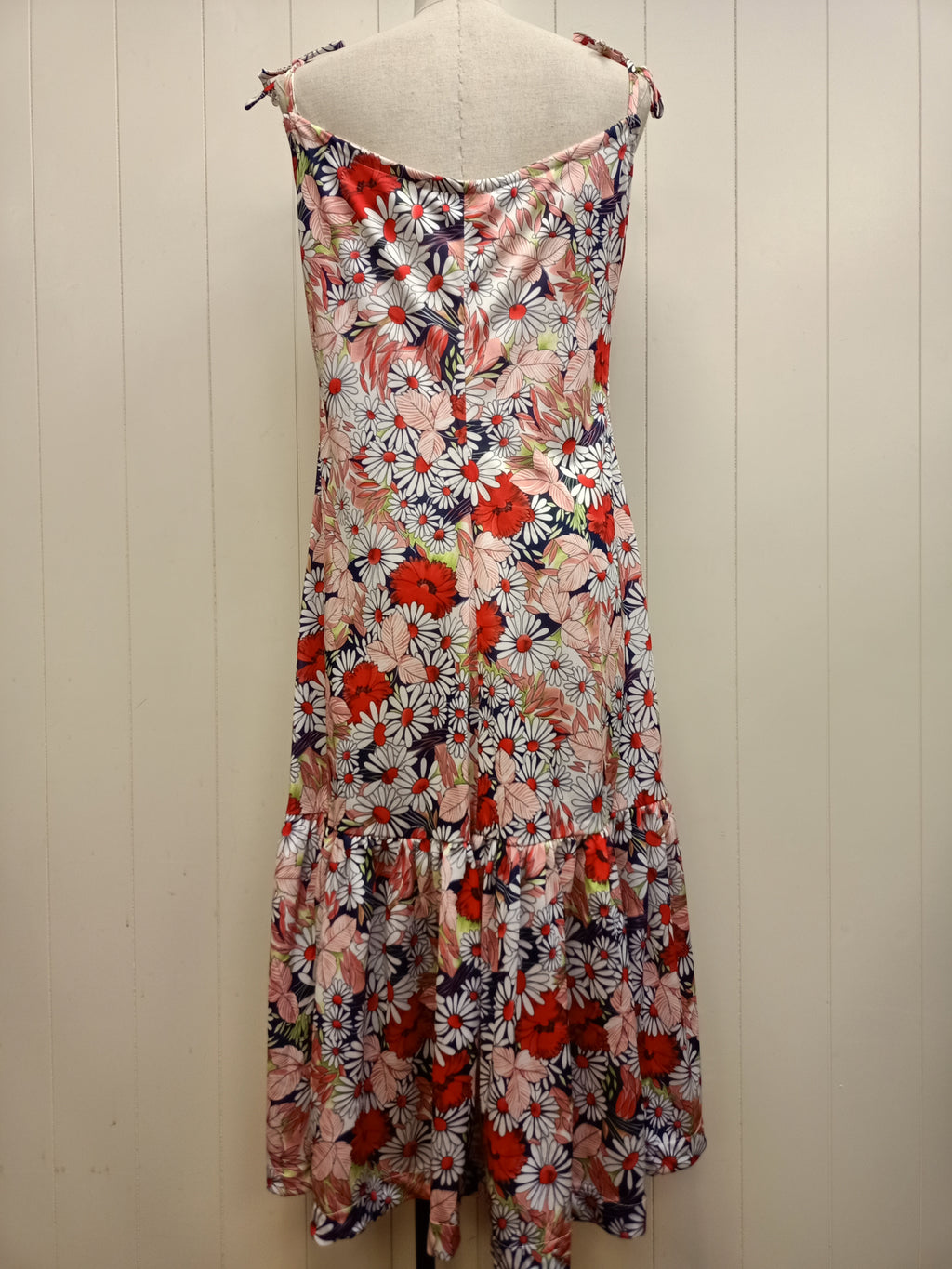 Vintage Red & Coral Floral Tiered Dress