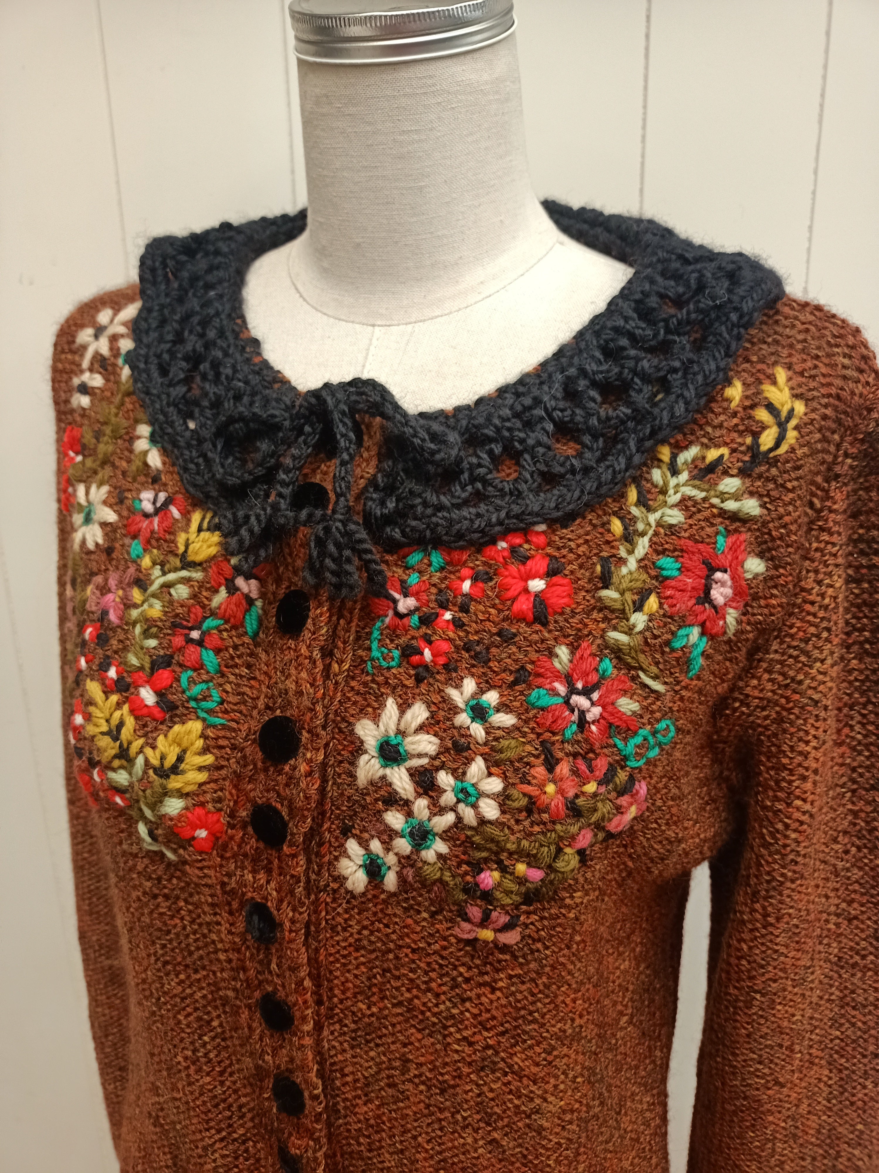 Vintage Floral Knit Faux Cardigan Sweater