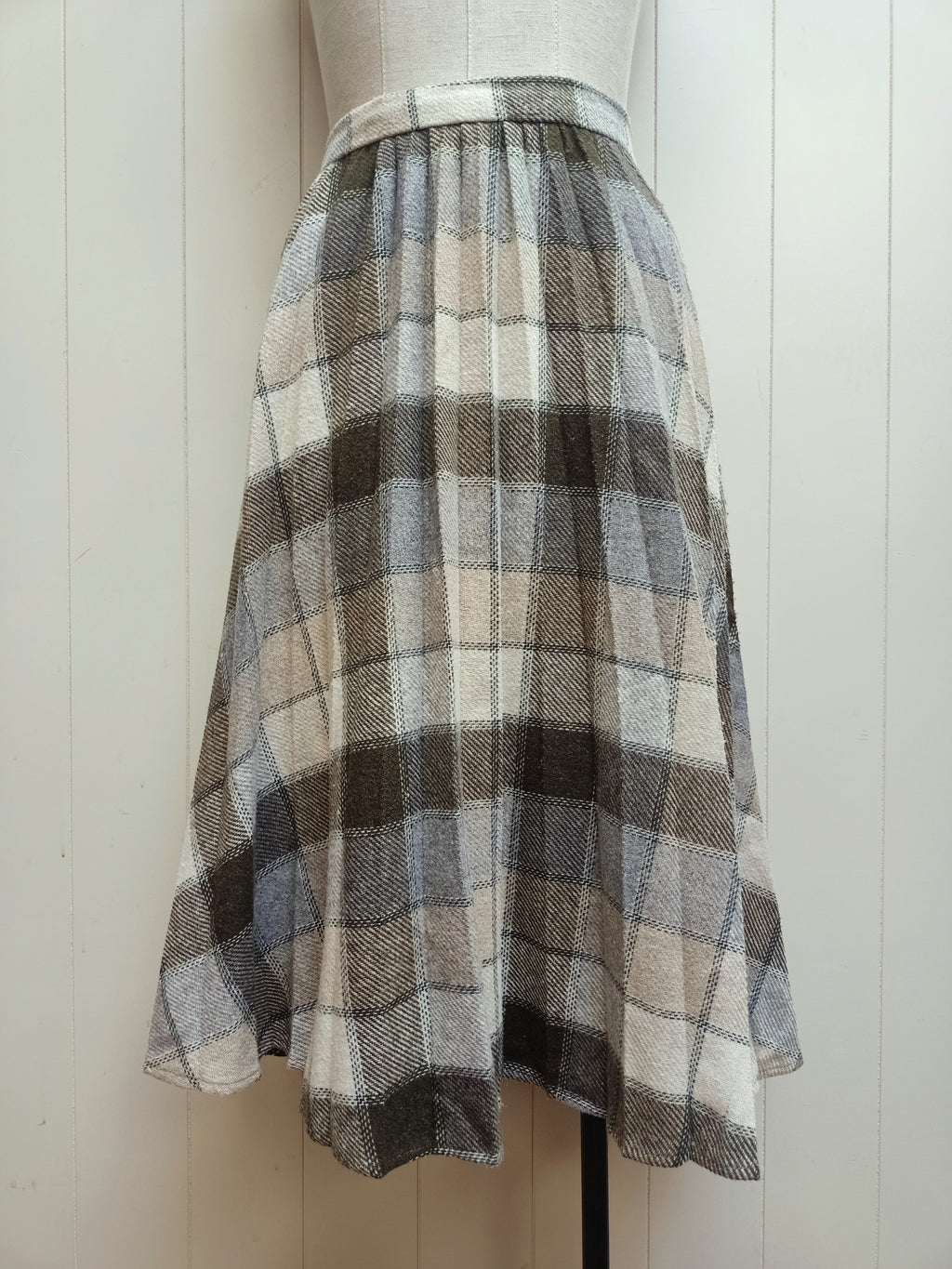 Vintage Green Striped & Cream Plaid Skirt