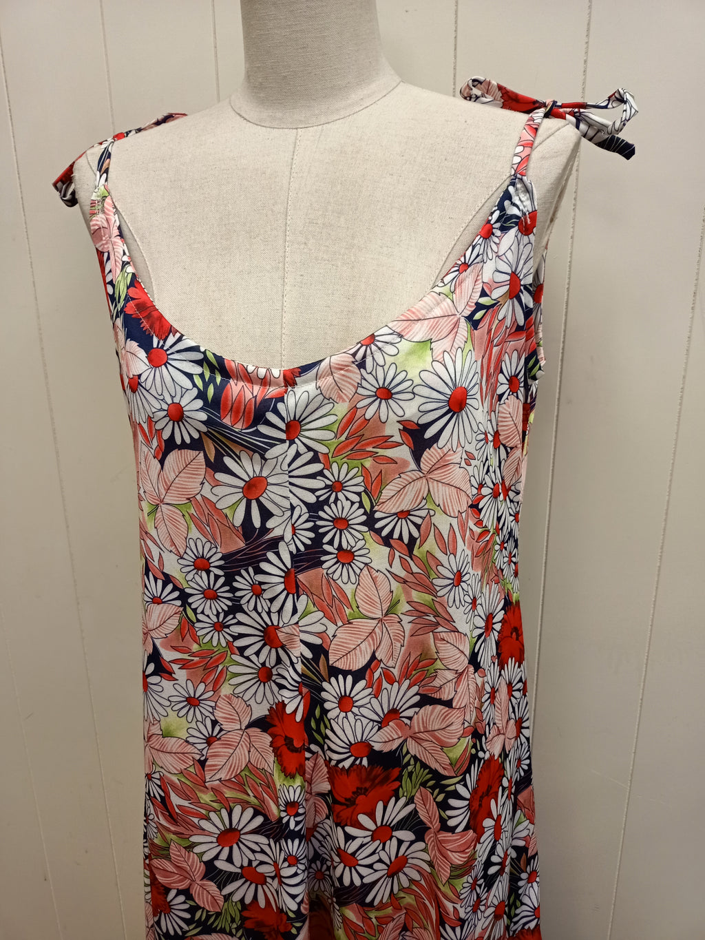 Vintage Red & Coral Floral Tiered Dress