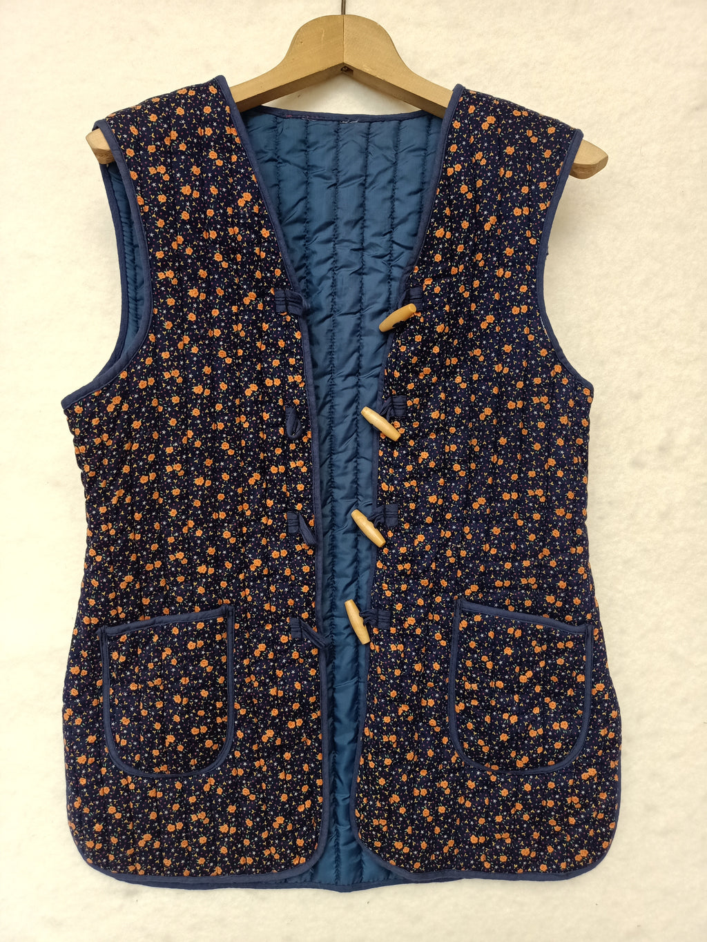 Vintage Navy Floral Puffer Vest