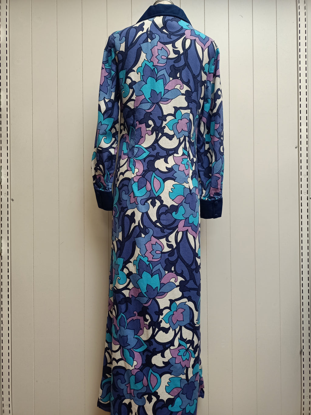 Vintage Blue Floral Zip Front Maxi Dress