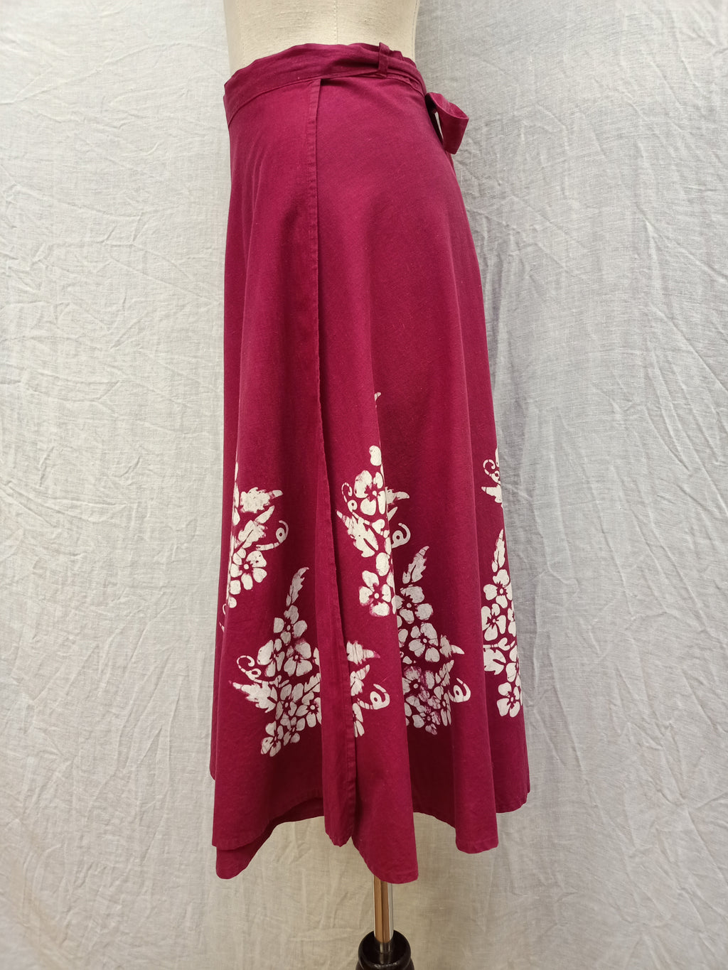 Burgundy Floral Wrap Skirt