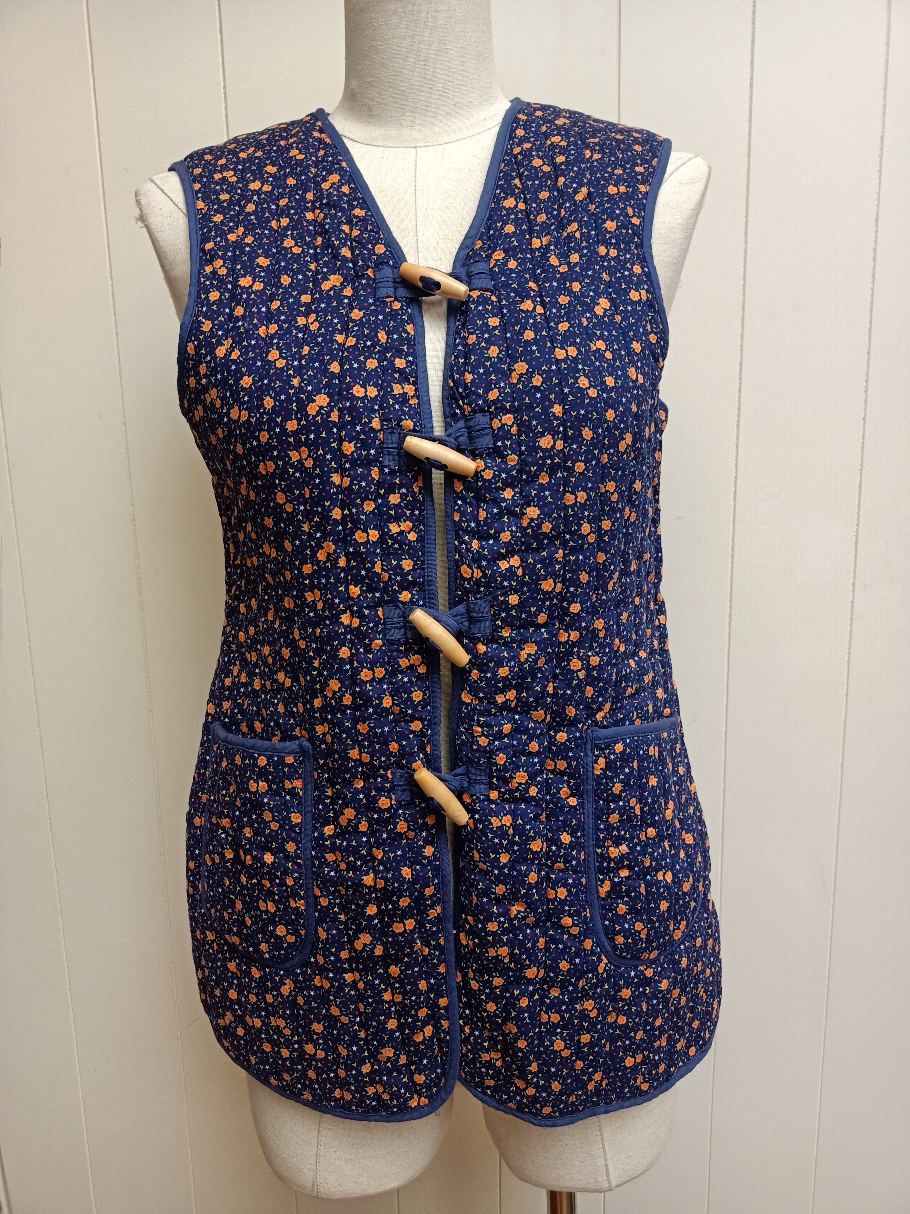 Vintage Navy Floral Puffer Vest