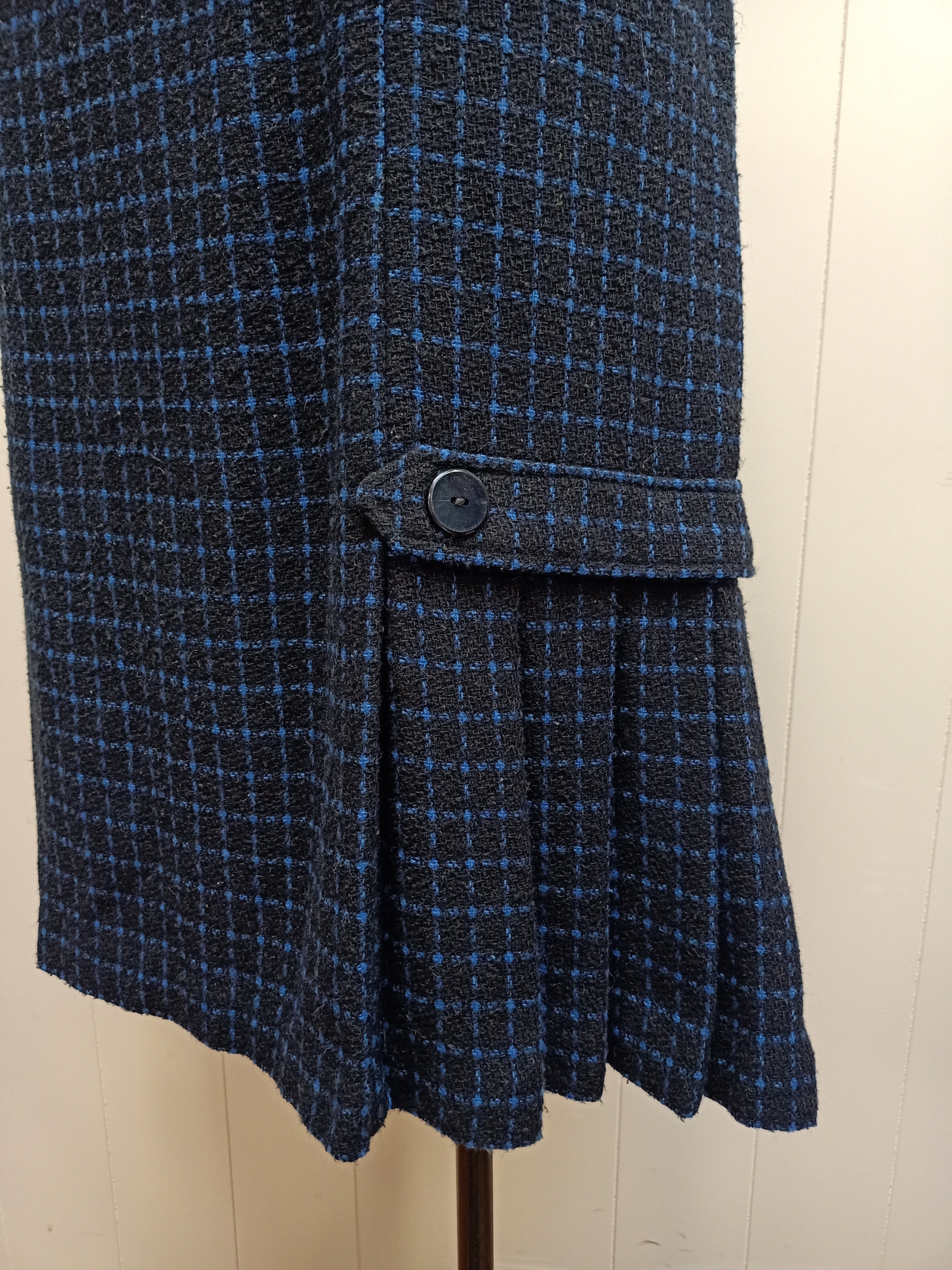 Vintage Black & Blue Windowpane Plaid Skirt
