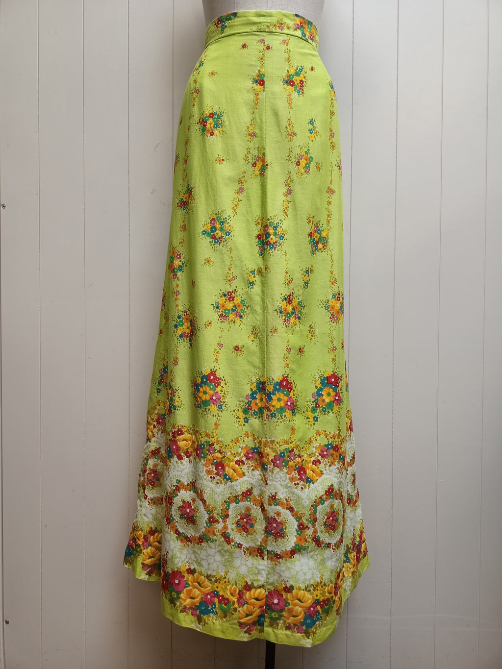 Vintage Lime Green Floral Skirt
